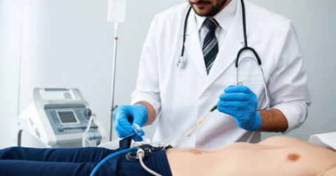 Profissional aplicando ozonioterapia em paciente.