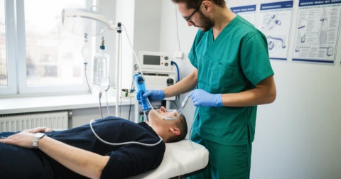Profissional aplicando ozonioterapia em um paciente
