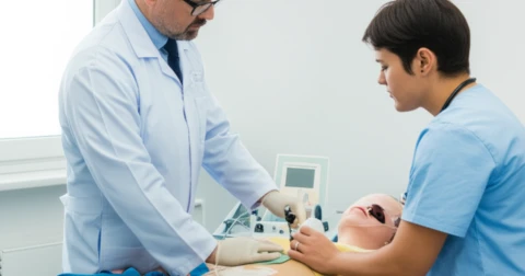 Profissional aplicando ozonioterapia em paciente.